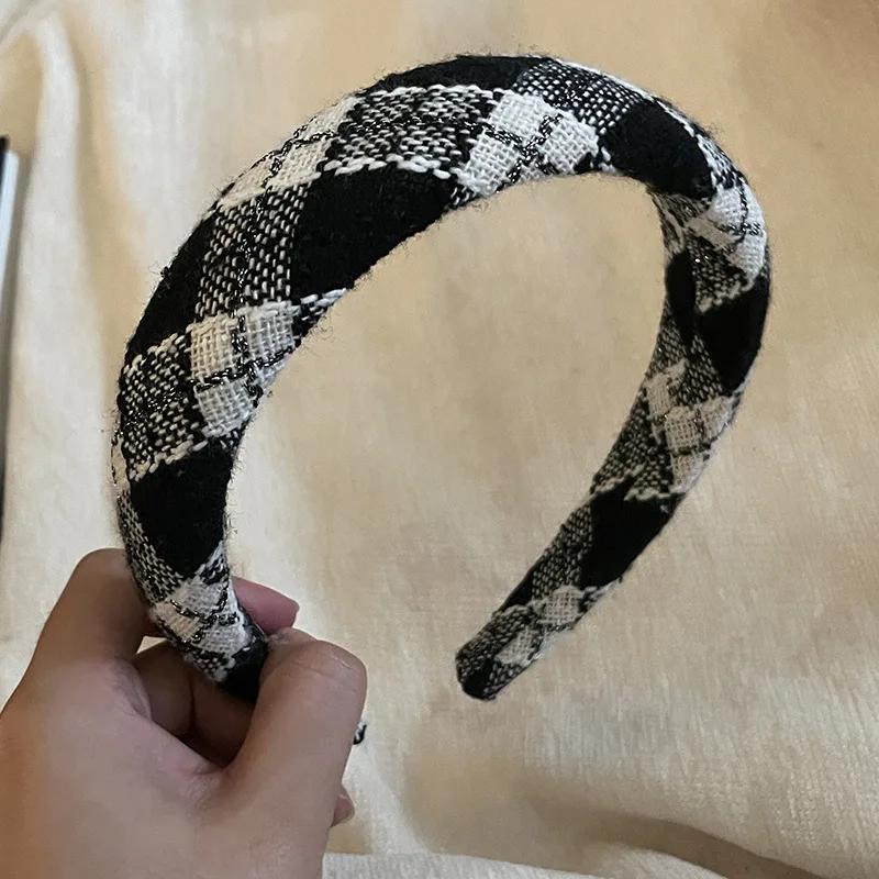 French Vintage Plaid Hair hoop Women's Shampoo Press Hair Band High Head Cap Band High Sense Headwear Academy Style Hair Card