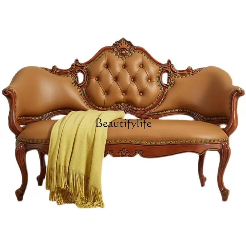 

Concubine chair European neoclassical beauty couch American fabric recliner lazy solid wood