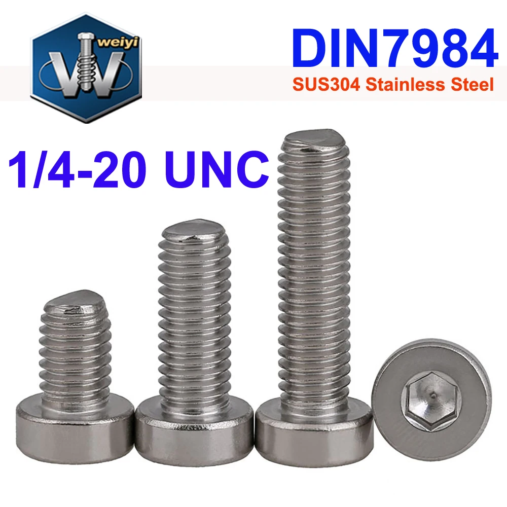 

Weiyi 1/4-20 UNC DIN7984 SUS304 Stainless Steel Hexagon Socket Thin Head Cap Screws Allen Key Bolt Low Short Profile Head
