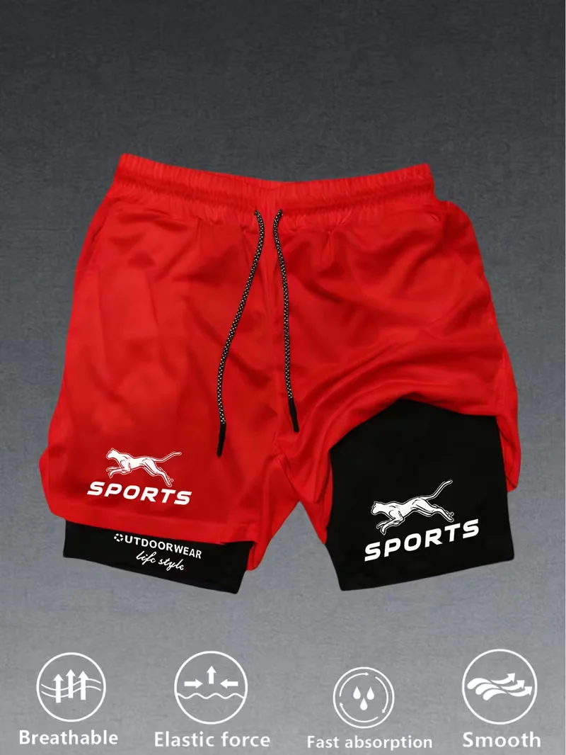 Men's summer breathable dual-purpose double-layer shorts with elastic compression and quick drying multifunctional sports shorts