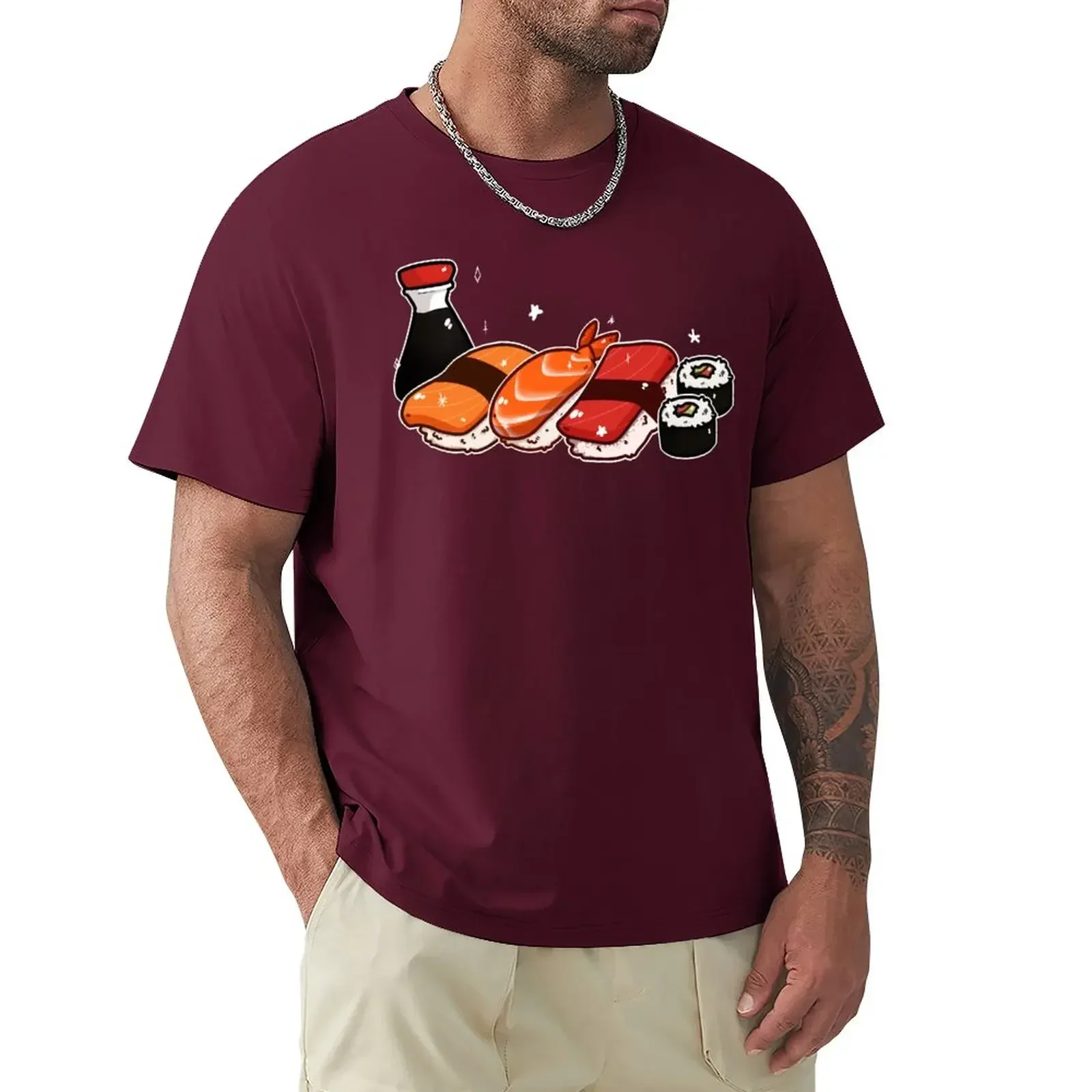 L'heure du sushi! T-shirt imprimé animal pour garçons, vêtements esthétiques pour hommes