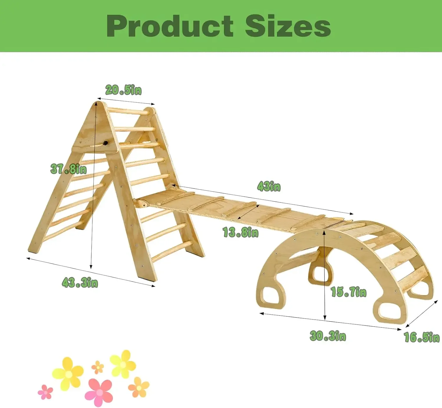 7in 1 Pikler Triangle Set, Foldable Triangle Ladder with Ramp & Arch Rocker, Pickler Wood Ramp for Toddler Indoor Climbing