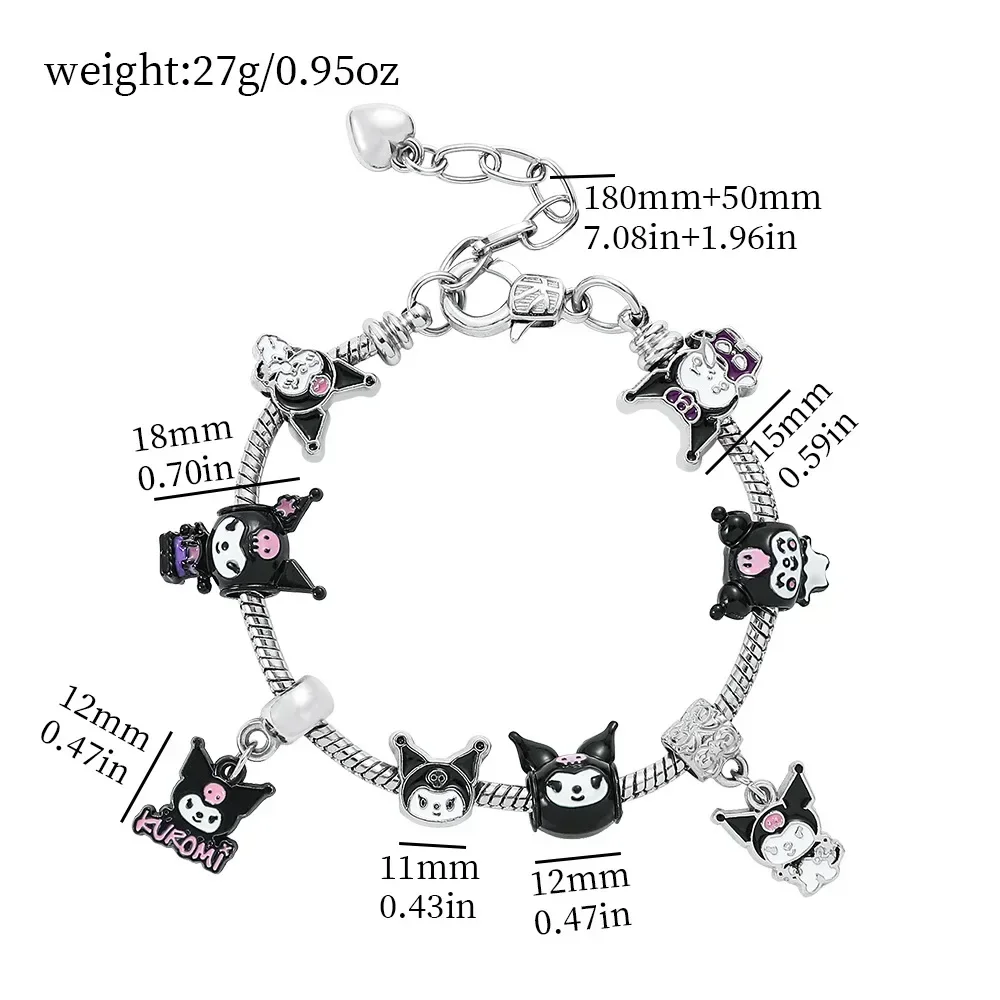 Sanrio Cartoon Hello Kitty Pandora Bracelet Jewelry Kuromi Kawaii Bracelet Charms Alloy Chain Silver Kids Pulsera Holiday Gift