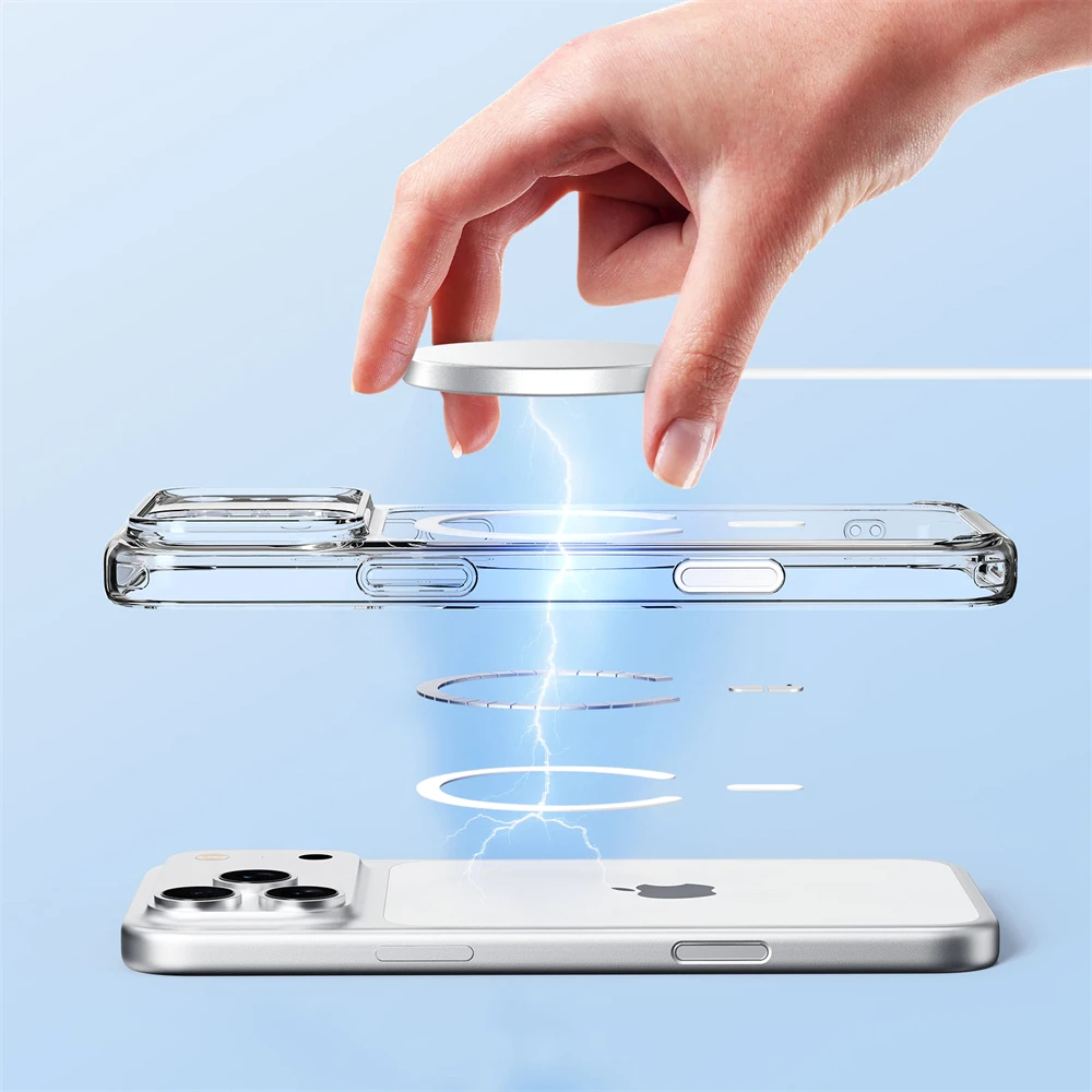 حافظة مغناطيسية شفافة لهاتف آيفون 17 اير برو ماكس بلس لهاتف Magsafe شحن لاسلكي شفاف غطاء مقاوم للصدمات ملحقات الهاتف