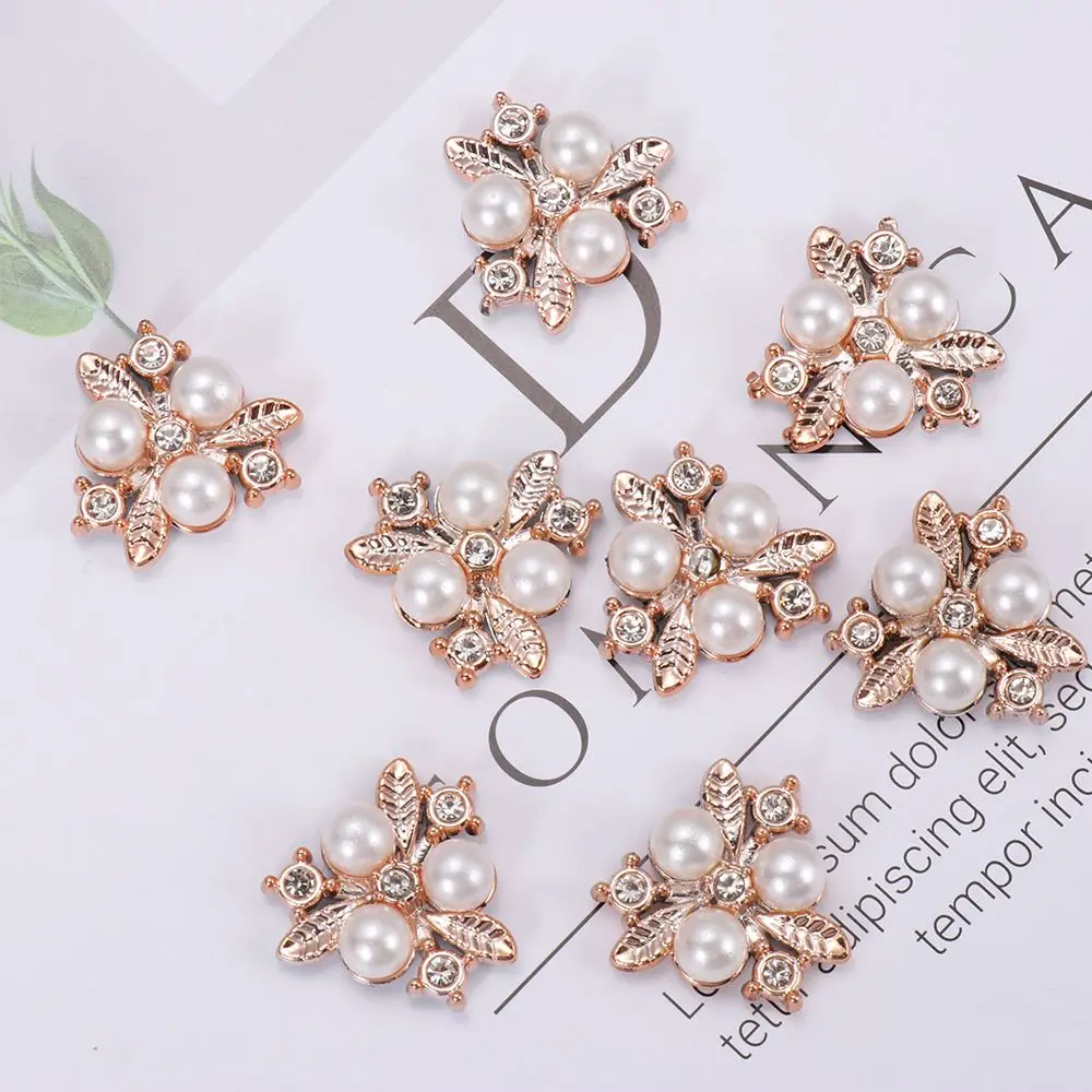 10PCS Pearl Flower Rhinestone Buttons Sparkling Crystal Hairpins Decoration Clothes Sewing Accessories