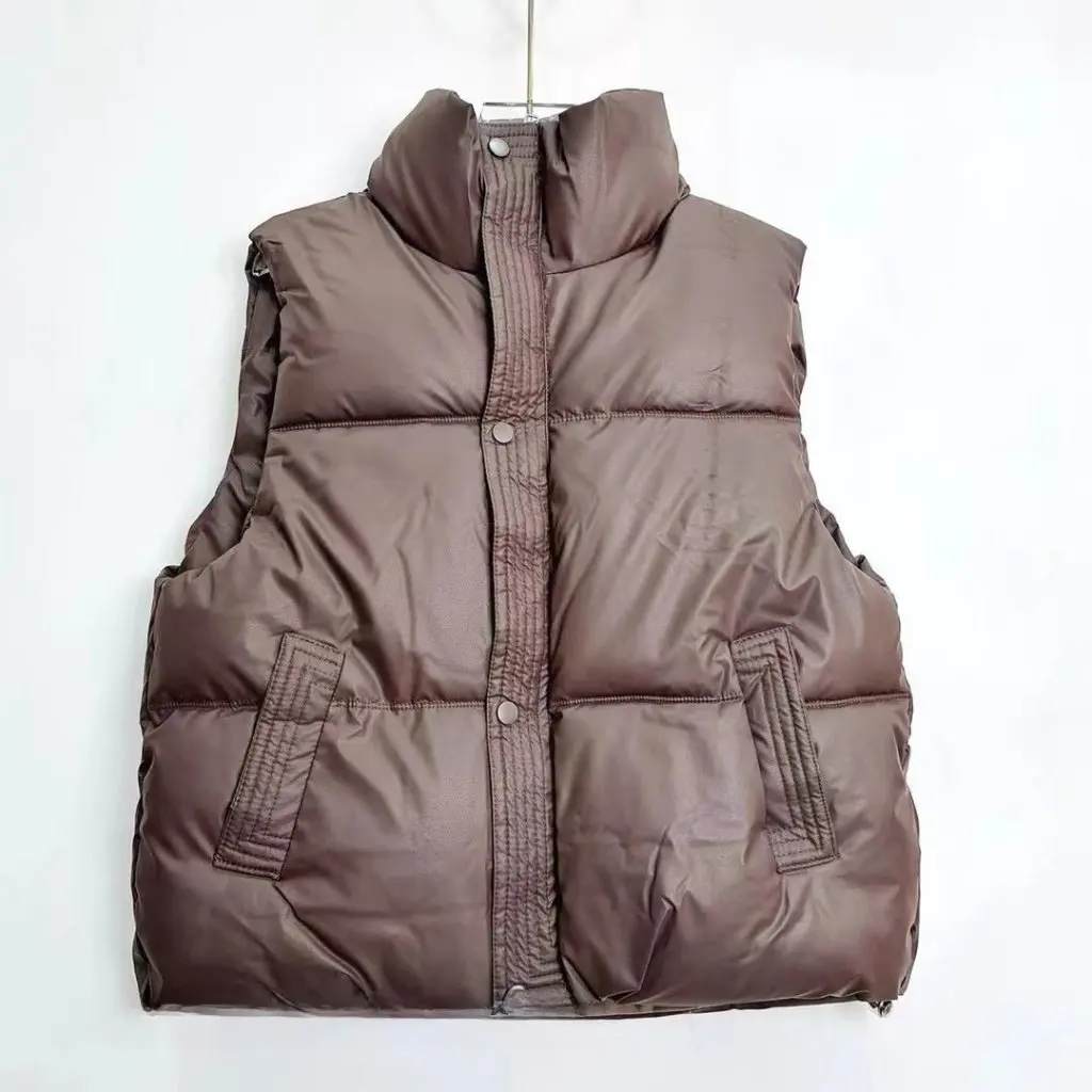 

Women's Short Solid Color Cotton Vest Korean Style Vertical Collar Loose Fit Sleeveless Jacket Trendy Horse Clip