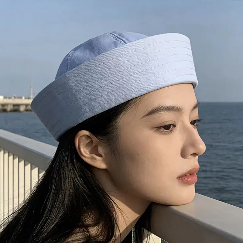 Koreanischer Leichter Gestreifter Matrosenhut Modischer Atmungsaktiver Sonnenschutzhut Dünner Klappbarer Achteckiger Baskenmütze Sommer Outdoor UV-Schutz Hut