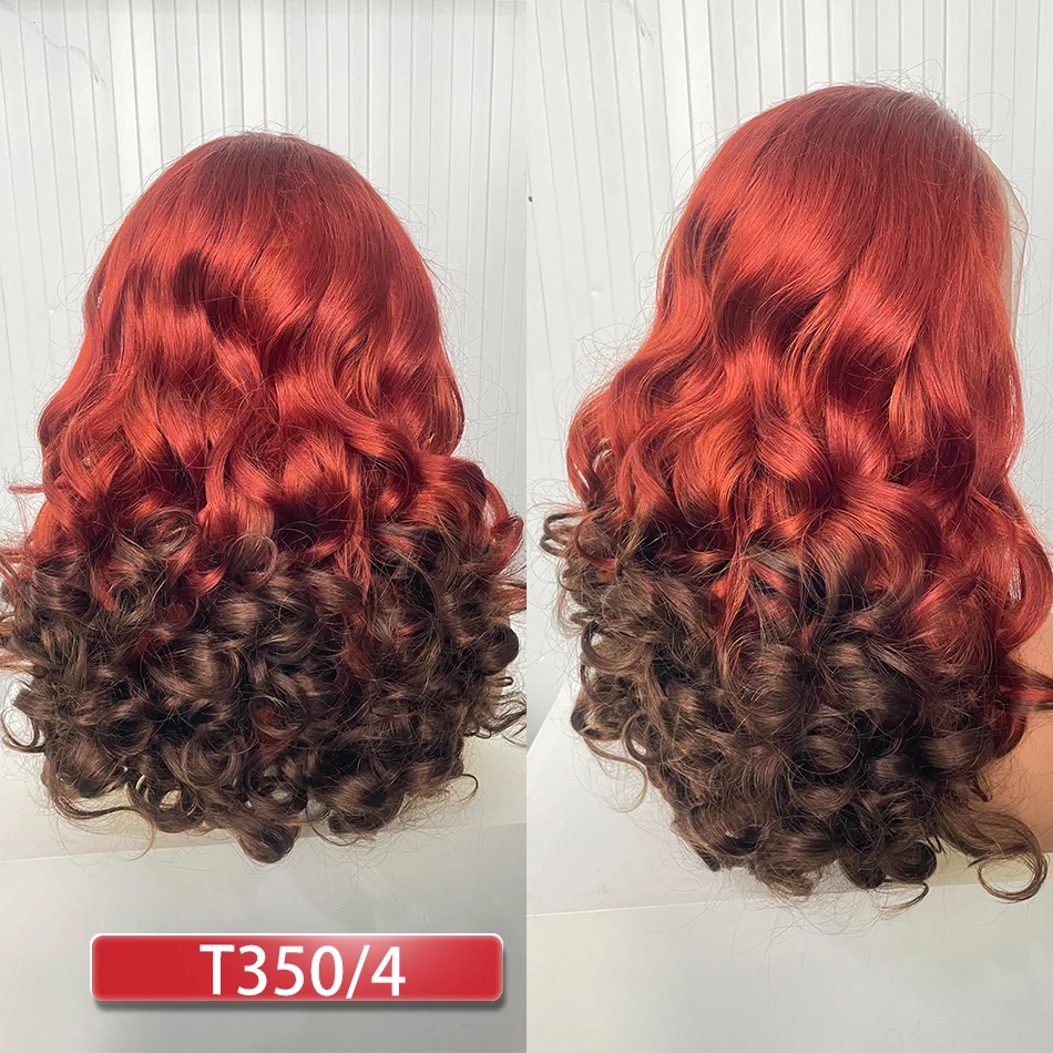 100% Malaysia Hair Bouncy Curly Wigs 250 Density Ombre Double Drawn Hair Glueless Wigs 100% Human Hair 13x4 HD Lace Frontal Wigs