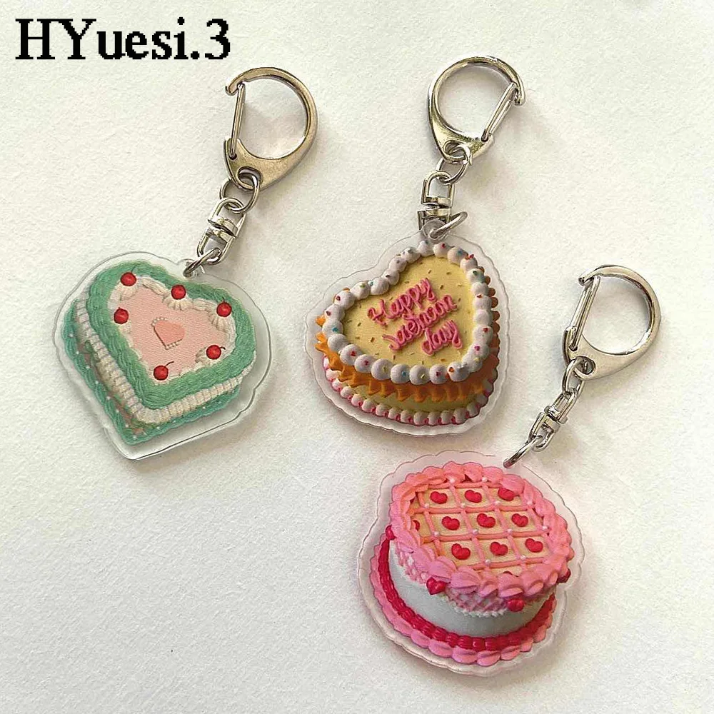 Cute Acrylic Imitation Cake Pendant Keychains Kawaii Dessert Donut Face Key Holder For Women Girls Backpack Airpods Decoration