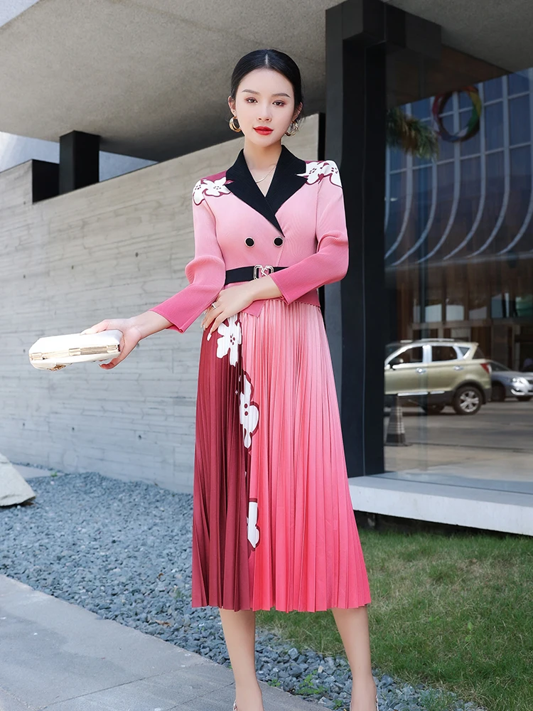 

Long Sleeve Neck Printed Dress Women's Style Simple Commute Pattern Floral Polyester Fiber 2024 Summer New Arrival