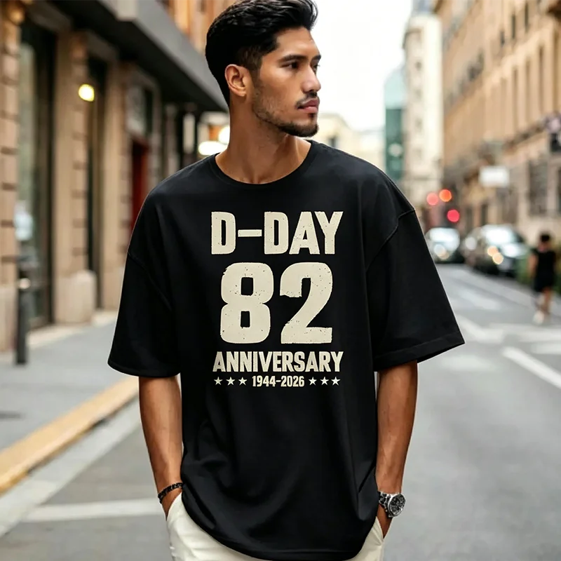 D-Day 82nd Anniversary 1944-2026 Vintage Normandy WWII T-Shirt Men Casual Military History Commemorative Graphic Tee Gift view 6