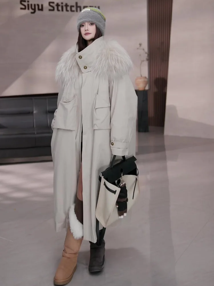 

Trendy Pure Color Bla White ey Cotton Jaet with Fur Collar Thiened Winter Coat Korean Sle Commute Zipper Design