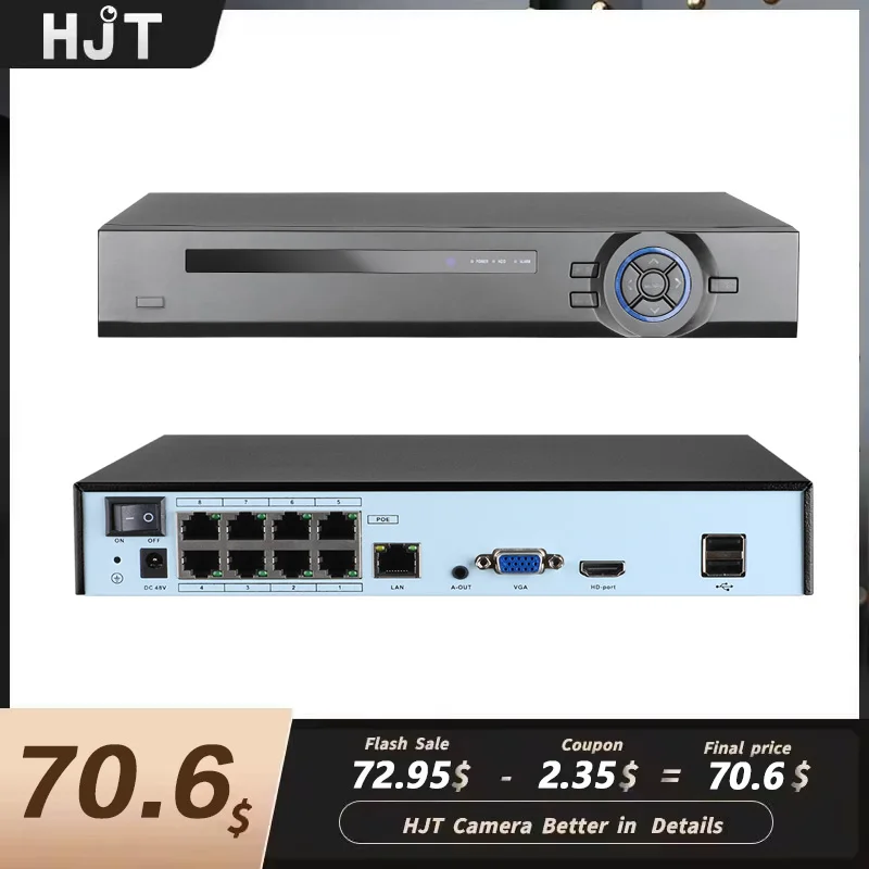 HJT 4K 8CH NVR CCTV 8CH 24/7 Recording IP Camera View P2P H.265 Network Video Recorder CCTV SecurityXMeye