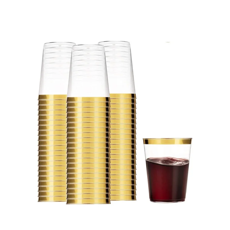 25pcs Aviation Cup Disposable Water Cup Gold Edge Cup 300ML Disposable Drink Cup Party Tableware Silver Rose Gold Cup Wholesale