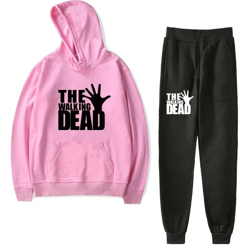 The walking dead conjuntos de roupas esportivas masculinas outono inverno com capuz grosso masculino casual agasalho 2 peça moletom conjunto