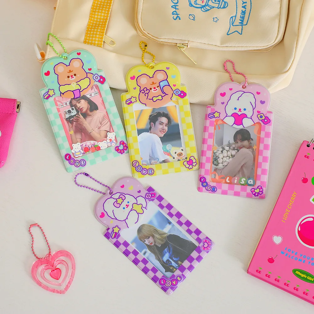 Clearance_Girl Cartoon Photocard Holder Rabbit Card Set Plastic Card Bag 3-inch Small Card Set Idol Photo Key Pendant_Continuous image 3