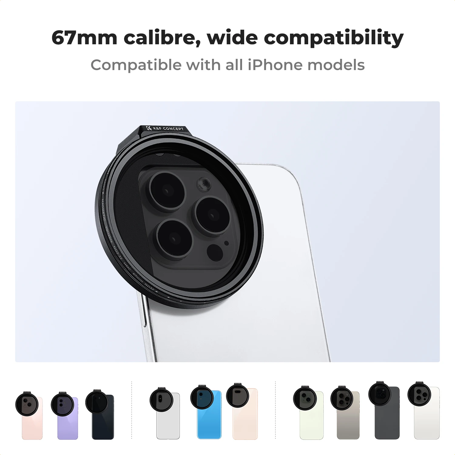 K&F Concept 67mm Variable Phone ND2-32 Filter Clip-On Magnetic VND Filter (1-5 Stop) For Iphone Huawei Xiaomi Phones Camera Lens