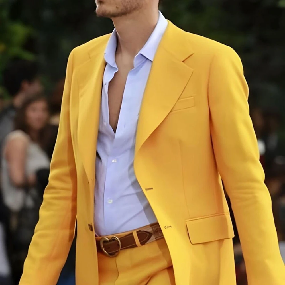 

Yellow Suits for Men Single Breasted Notch Lapel Slim Fit Male Clothing Prom Party Elegant Costume Homme Terno Formal Outfits