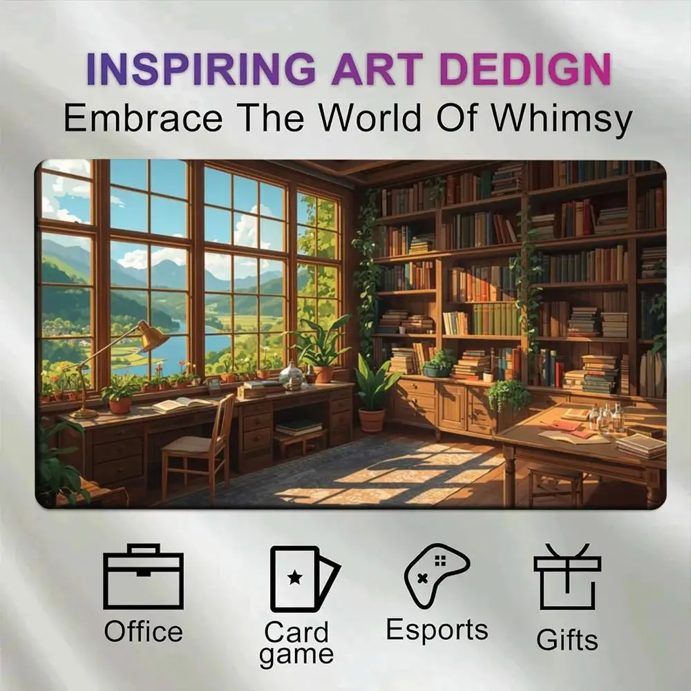 Sunlit Mountain Library Large Mouse Pad Plants Non Slip Rubber Desk Pad Gaming Keyboard Desk Mat For Table Decor Gift