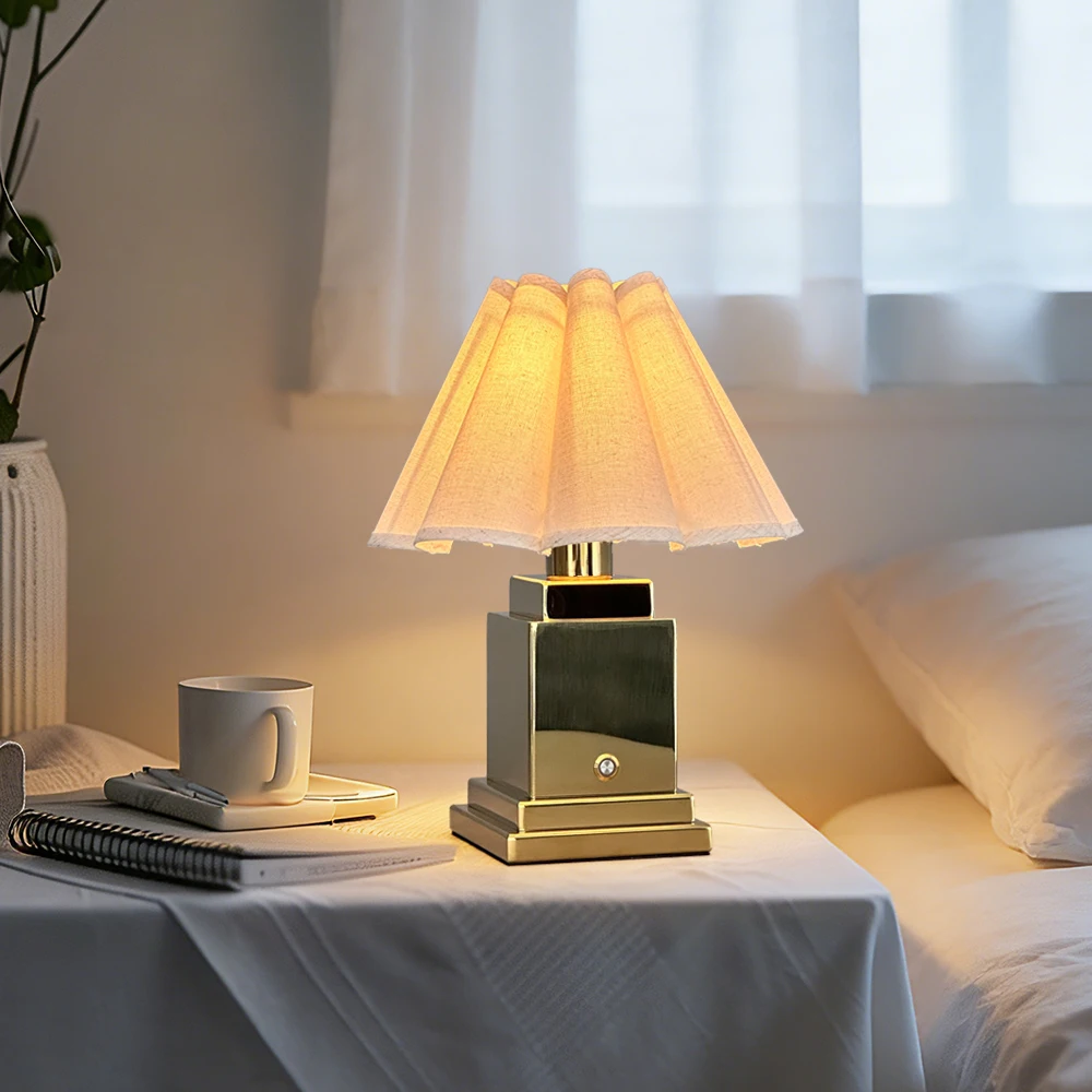 Stainless steel classic cordless desk lamp square button switch dimming reading lamp rechargeable battery lamp
