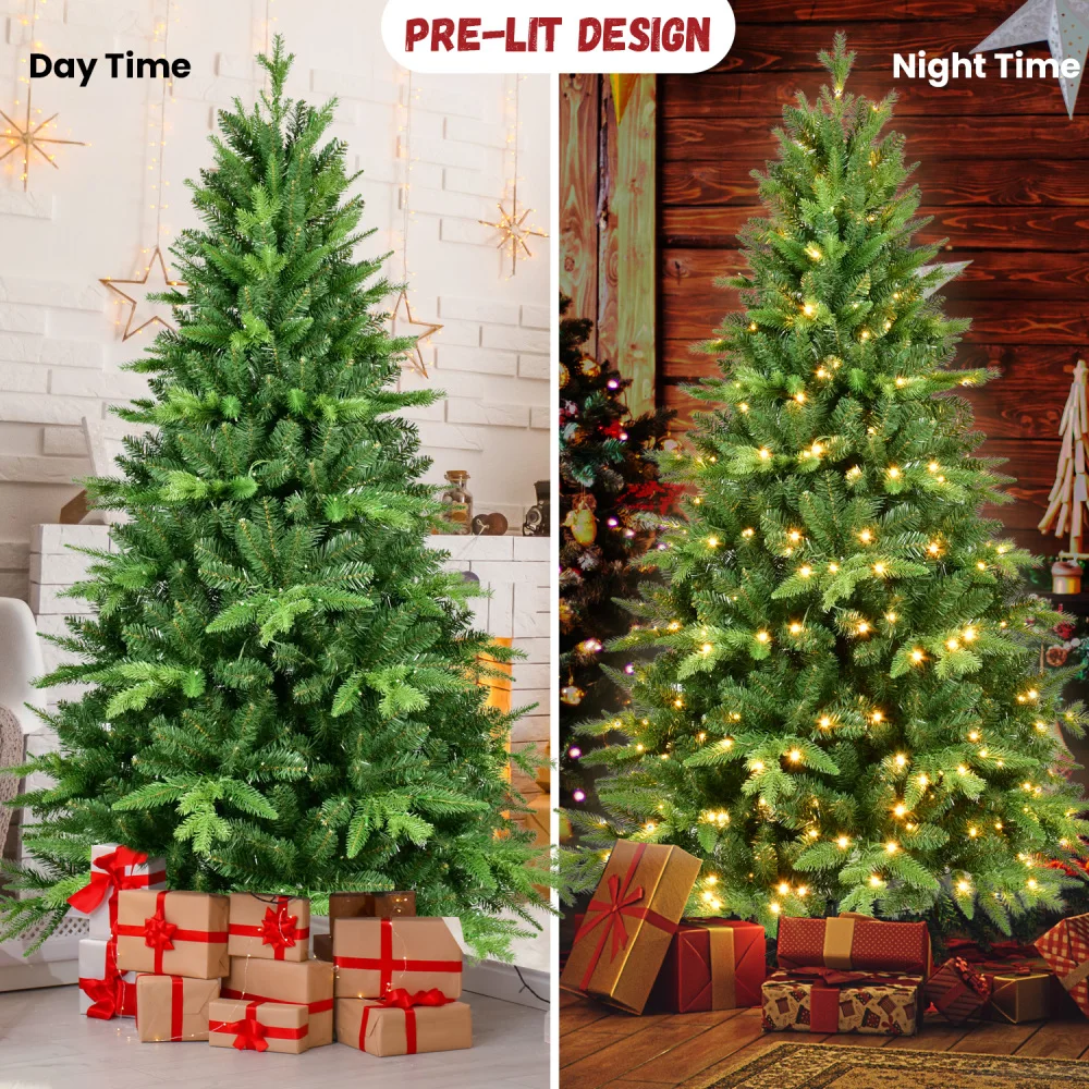 

5FT PE And PVC Christmas Tree with Lights, Unique Christmas Tree Prelit with 850 Branch Tips, Aritificial Christmas Tree