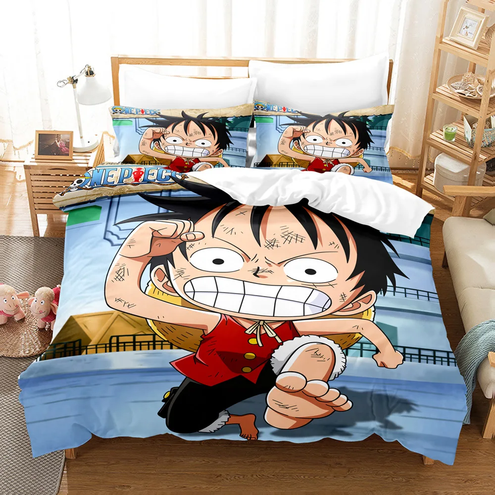 

Three piece bedding set with 3D digital printing cartoon pirate king Lufei series polyester matte duvet cover