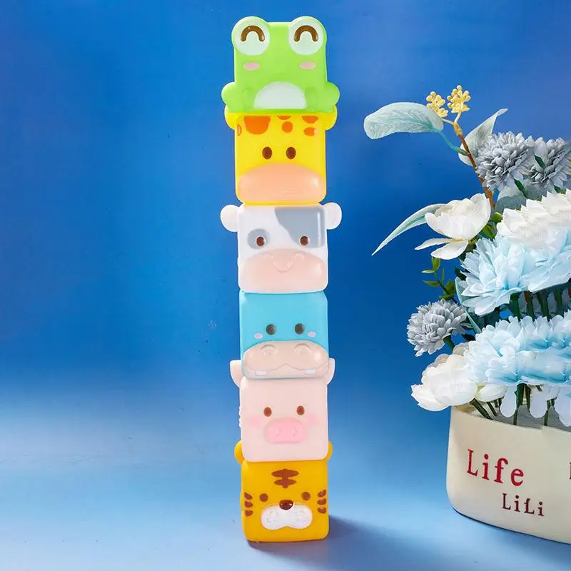 

1 Set 3D Cube Animal Stacking Toy Baby Soft Silicone Building Blocks Toys Toddler Early Educational Sensory Montessori Bath Toys
