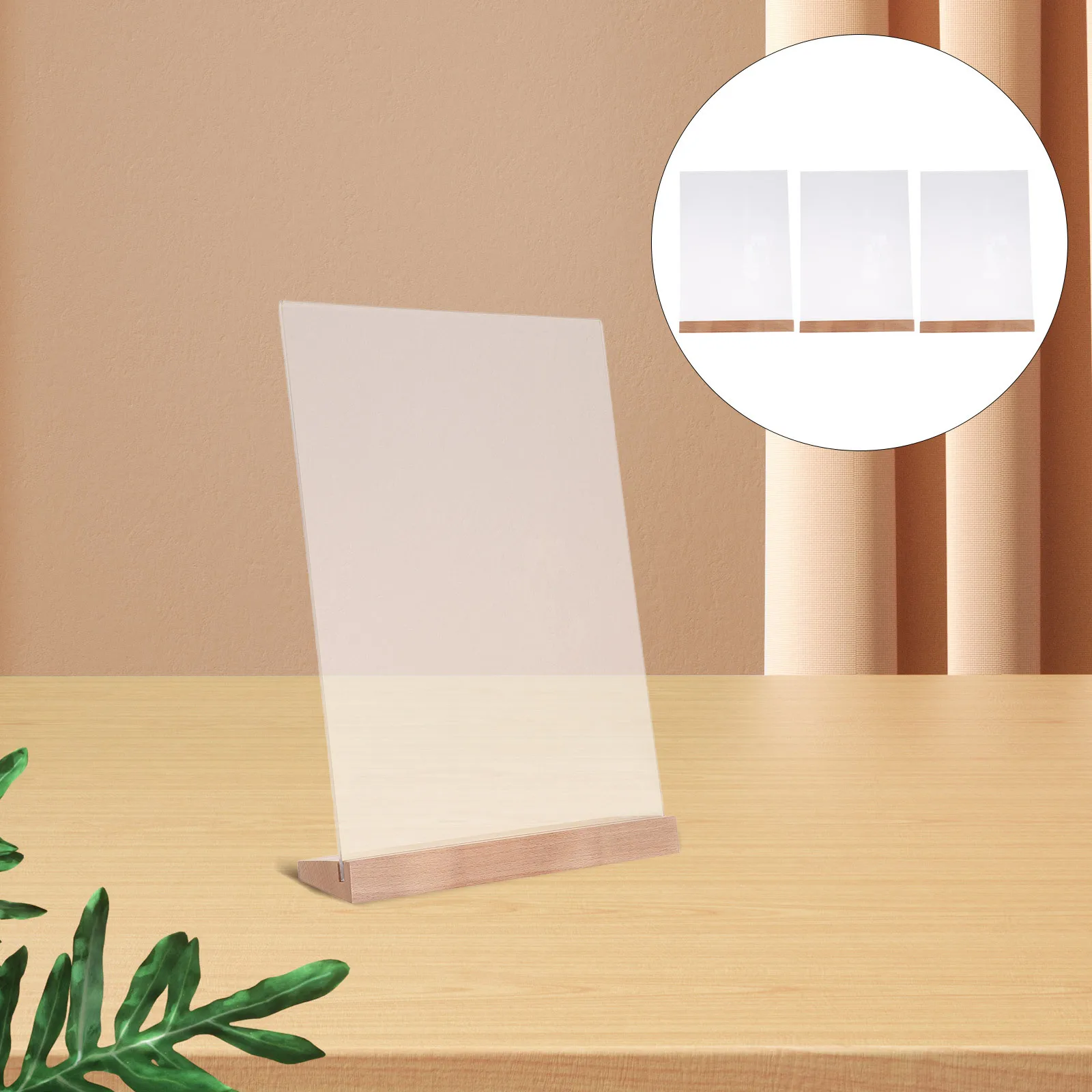 

3Pcs Clear Acrylic L Shaped Menu Holder Wood Base A4 Tabletop Display Stand 12.18x8.25in Stable Photo Frame Menu Stand