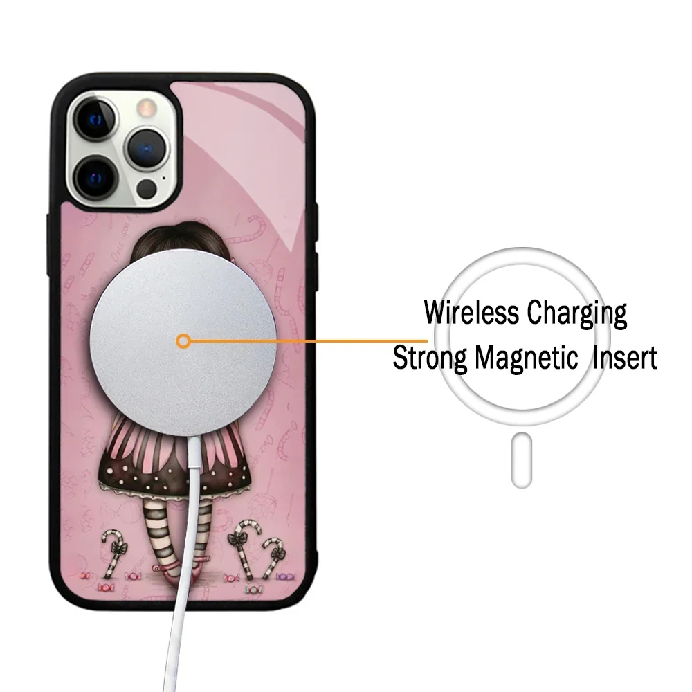 Cute Cartoon Girl Kid Santoro_Gorjuss Phone Case For IPhone 11 12 13 14 15 Plus Pro Max Mirror Acrylic Cover For Magsafe