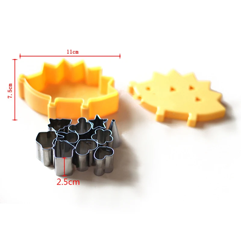 10pcs/set Cute Fruit Cutter Mould Hedgehog Box Mini Stainless Steel Mould Cookie Cutter Biscuit Ham Cookie Kitchen Tools