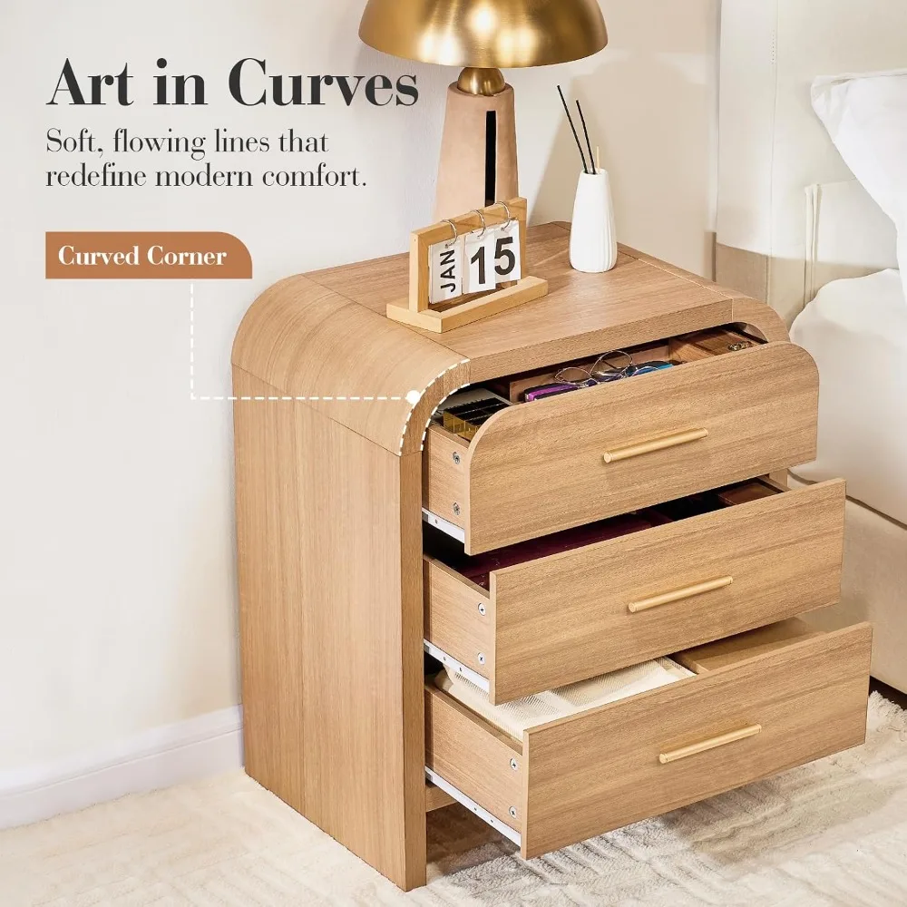 23.5" Curved Farmhouse Nightstand Set of 2 3-Drawer Bedroom End Table, Custom - view 5