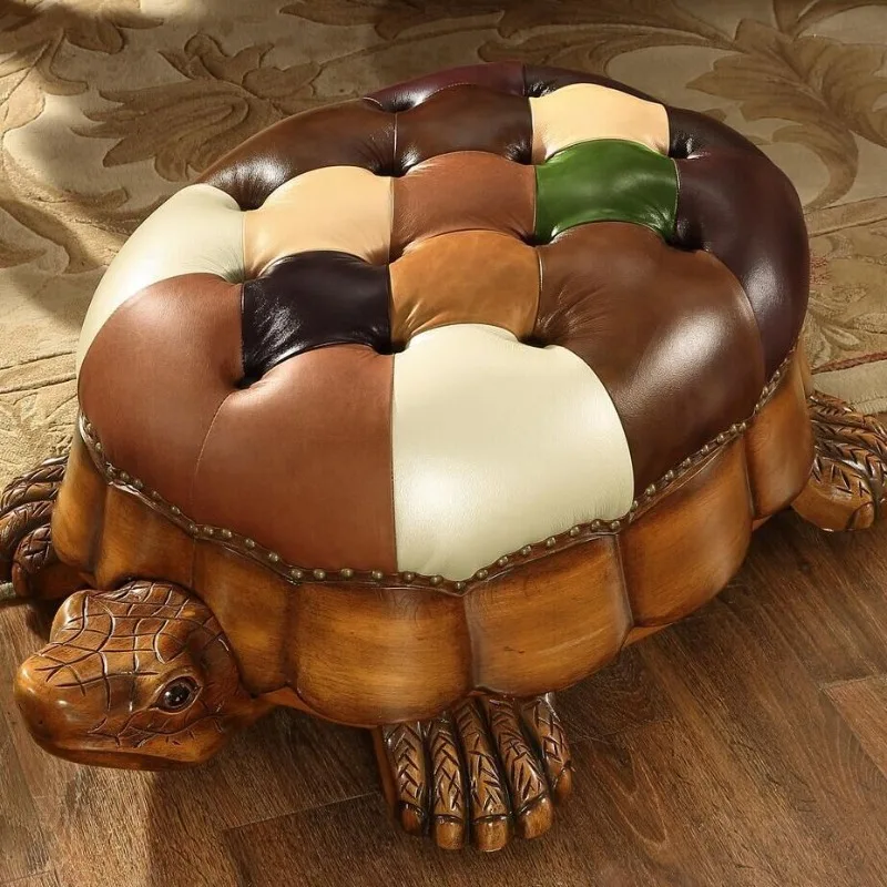 Solid wood turtle shoe stool creative animal pedal stool