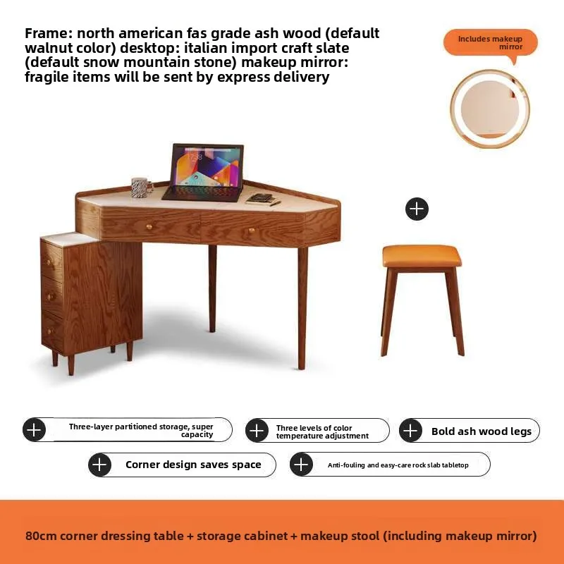 Makeup small bedroom triangular wall corner small apartment solid wood table, bedside dresser