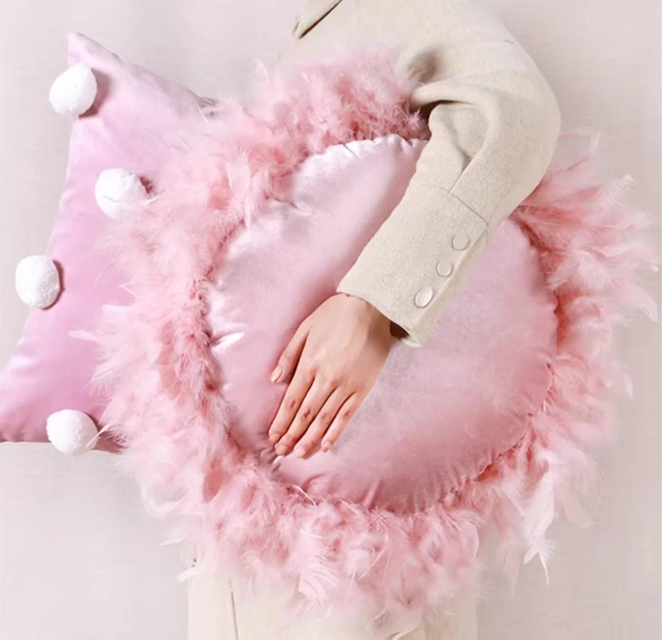 Cartoon Plush Rabbit Embroidered Pillow for Girls Sweet Pink Feather Round Pillow Living Room Sofa Bedroom Cushion Cartoon