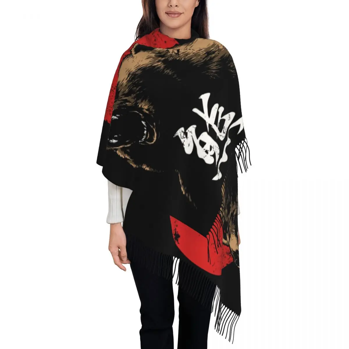 

Custom Print Angry Bear Japanese Kanji Scarf Men Women Winter Fall Warm Scarves Adventurous Shawls Wraps