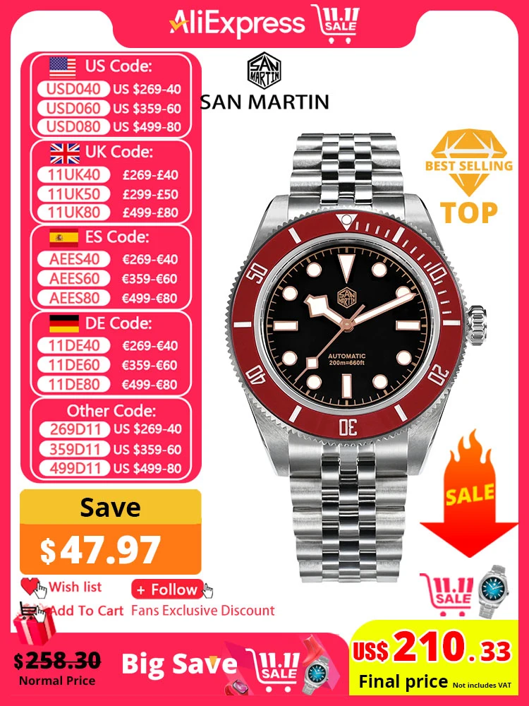 San Martin New 40mm BB Diver Watch Top Brand Classic Mens Watches NH35 Automatic Mechanical Sapphire Waterproof Reloj SN0128