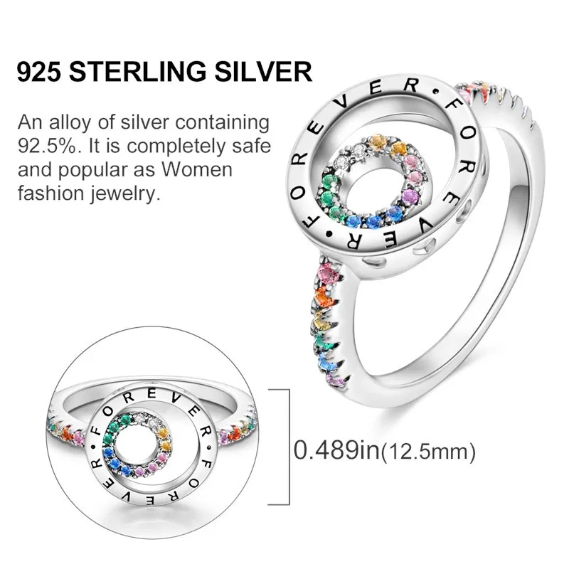 MISEFF 925 Sterling Silver Eternal double ring pavé zirconium Rings For Wedding Engagement Birthday Silver Jewelry Gifts view 3