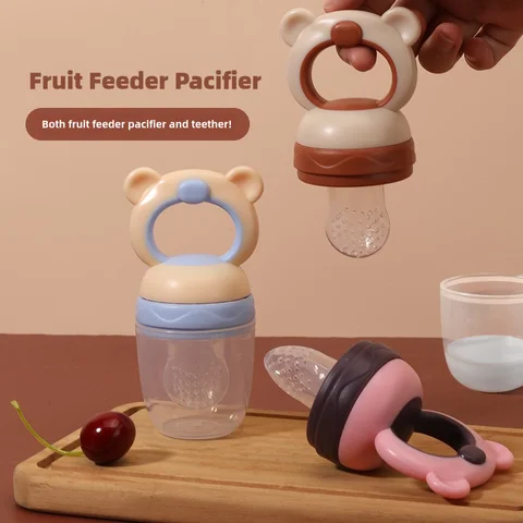 1 Pc 아기 과일 피더 젖꼭지 곰 디자인 음식 먹이 실리콘 메쉬 가방 물린 야채와 주스 유아 젖니가 남 장난감