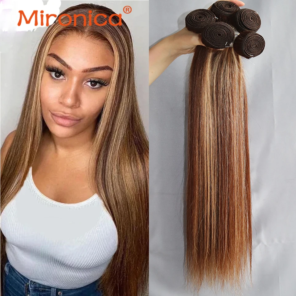 P4/27 Highlight Knochen Gerade Menschliches Haar 1/3/4 Bundles Deal Menschliches Haar Weben Tressen Remy Menschliches Haar Extensions für Schwarze Frauen
