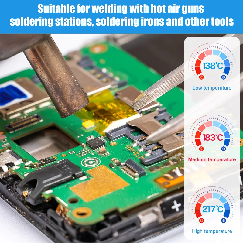 معجون لحام حقنة خالية من الرصاص ، درجة حرارة منخفضة ، SMD ، Sn42Bi58 ، LED ، BGA ، لحام الهاتف ، إصلاح القصدير ، ℃ ، جديد