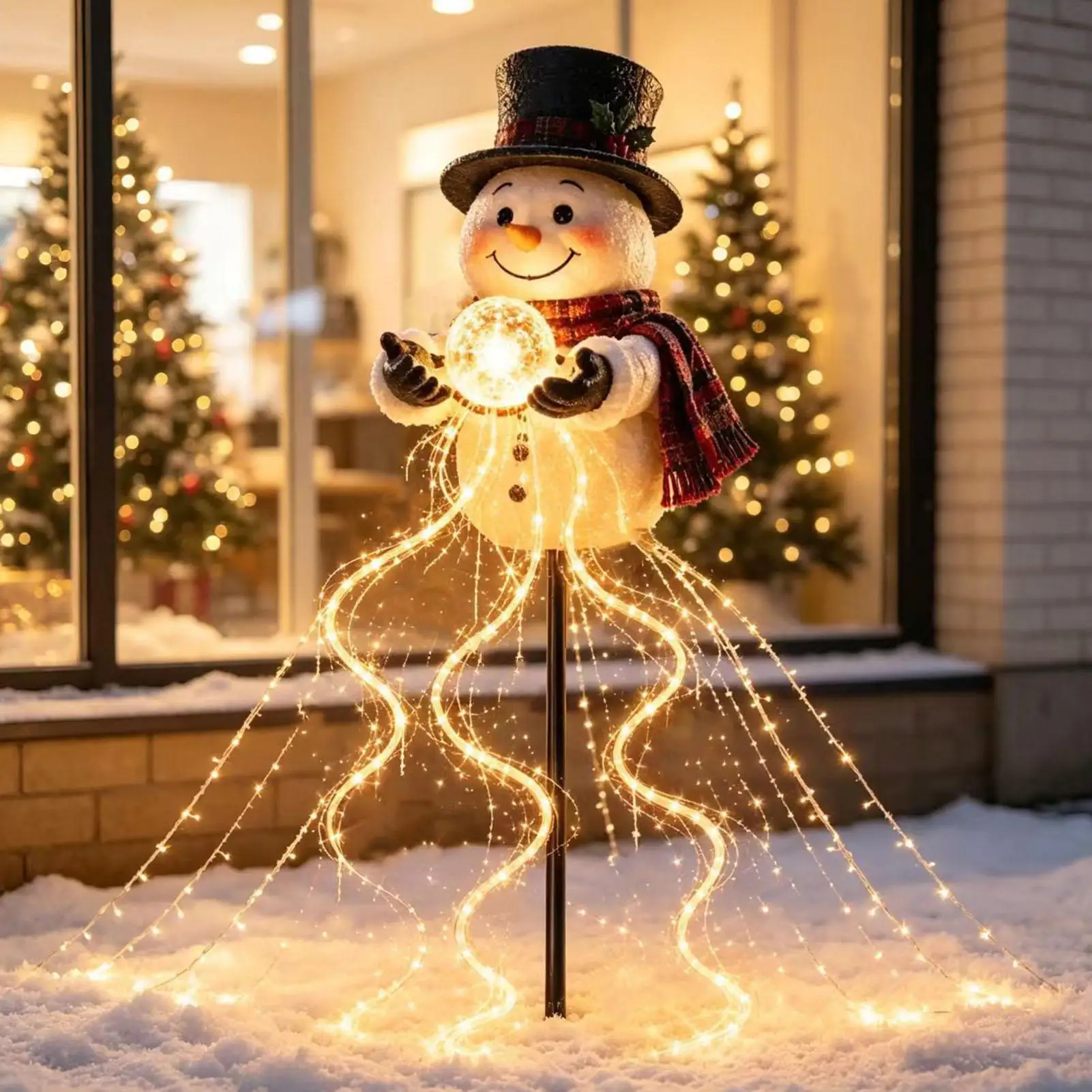 Christmas Snowman Magi c Fountain Flowing Snowflake LED Garden Light Snowman Magi c Fountain With Cascading Stars Warm Glow