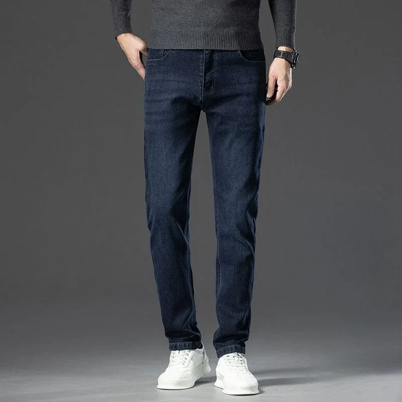 خريف شتاء جديد مرونة عالية رجال الأعمال الجينز الضباب أزرق أسود رمادي سراويل جينز الرجال السراويل ملابس العمل العلامة التجارية #3