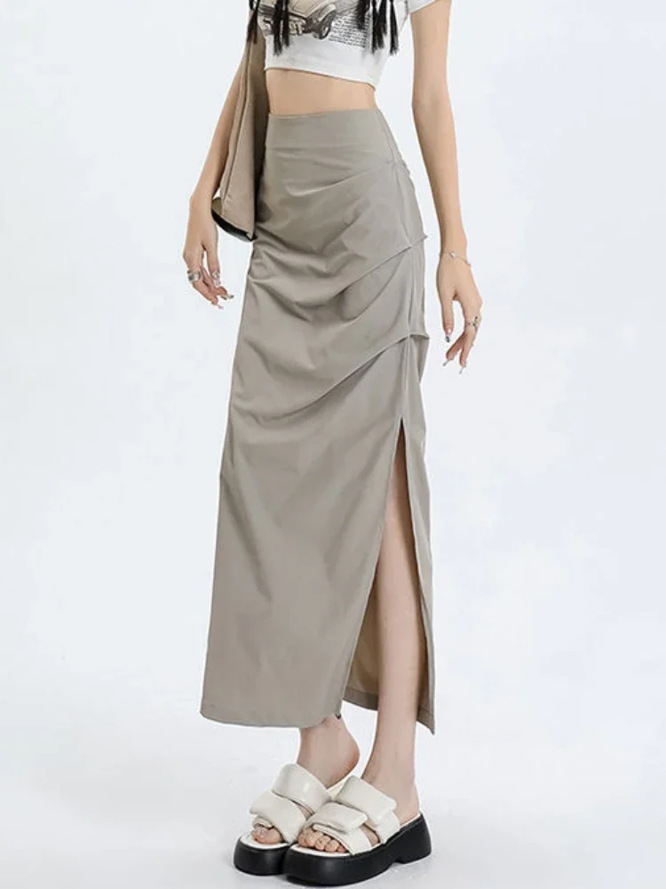 

Юбки с боковым разрезом, женские Y2k, корейская уличная одежда, однотонные Mujer Faldas Femme, хипстерские винтажные облегающие брюки, весна-лето, высокая талия