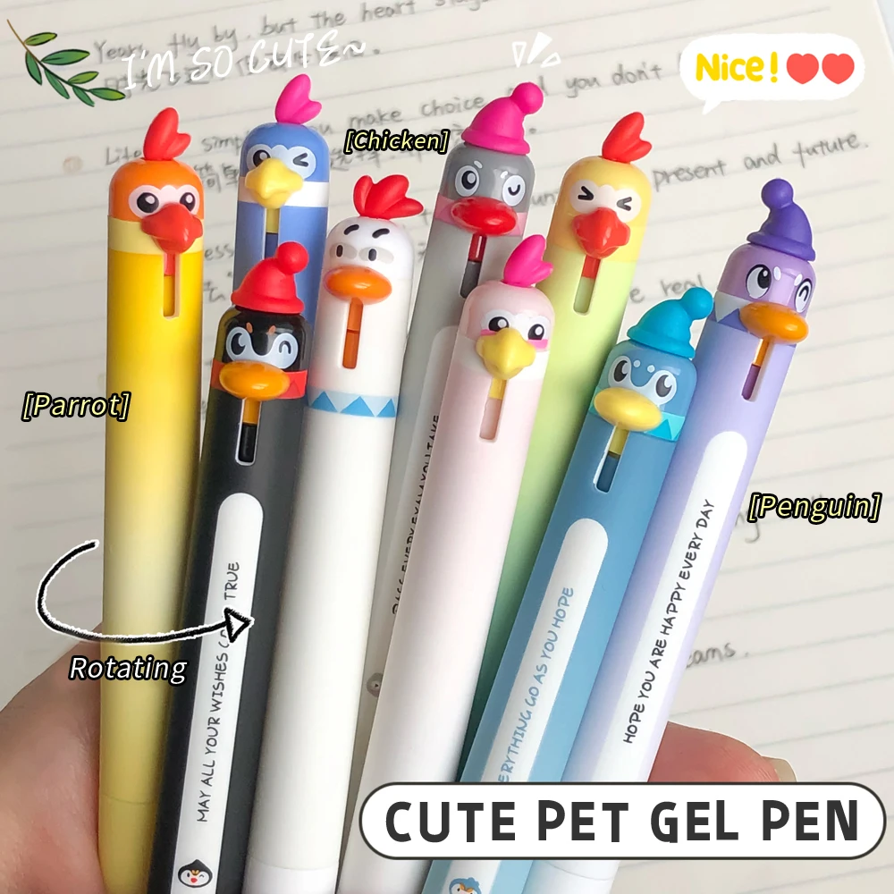 4 adet/takım Yaratıcı Penguen Papağan Tasarım Jel Kalemler 0.5mm Siyah Ince Nokta Geri Çekilebilir Çabuk Kuruyan Pürüzsüz Yazma Kalemler Kırtasiye