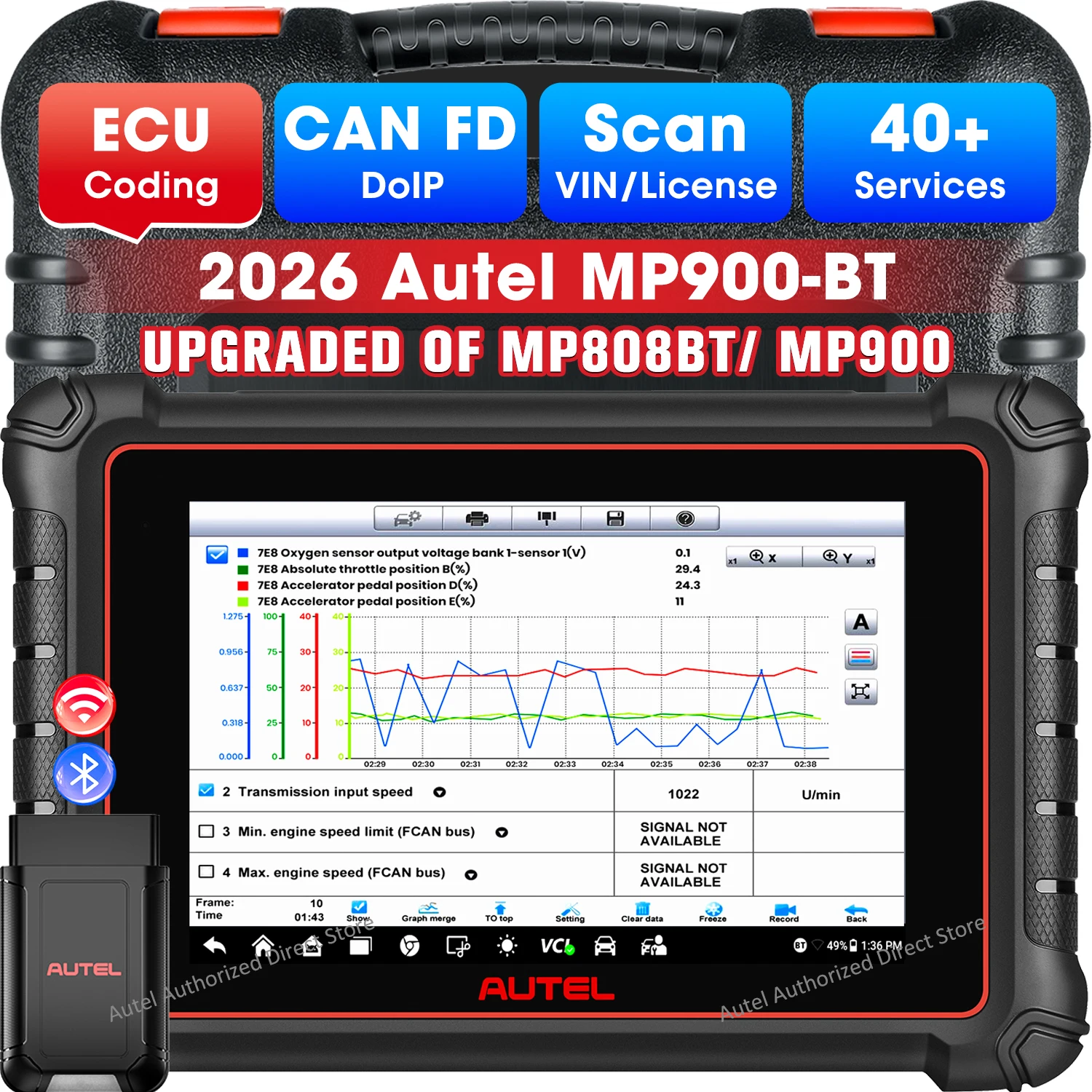 Outil de diagnostic automobile Autel MaxiPRO MP900BT, scanner OBD2 8 pouces, outil de codage ECU, scanner bidirectionnel CANFD DoIP, PK MK900BT