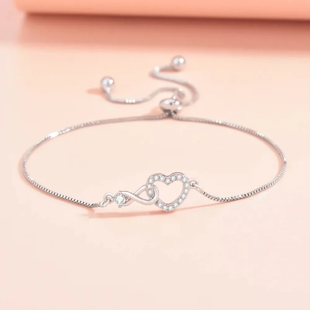 Fine 925 Sterling Silver Crystal Custom Heart Bracelet for Women Jewelry Fashion Designer Party Wedding Engagement Birthday Gift