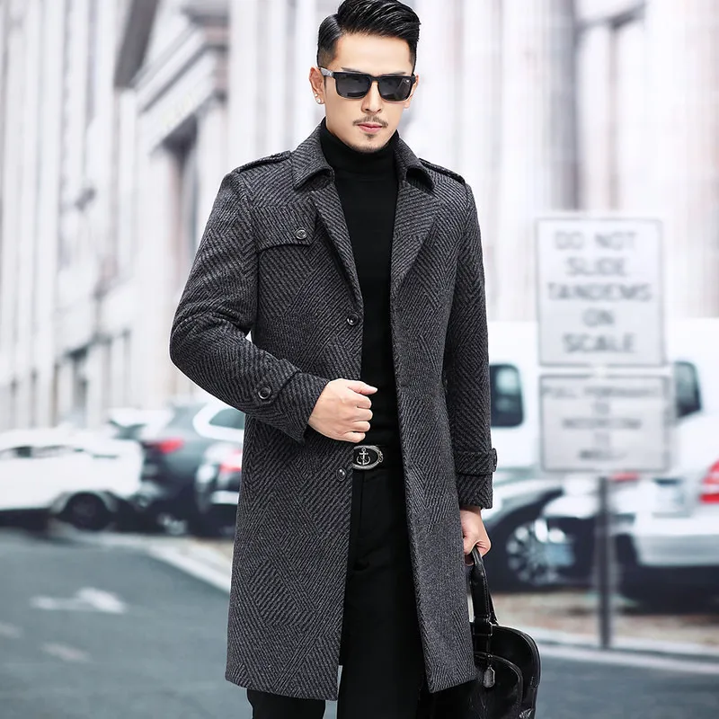 

2023 new arrival winter Double-sided wool coat thicked trench coat men,men's smart casual Lapel woolen jackets Stripe pattern