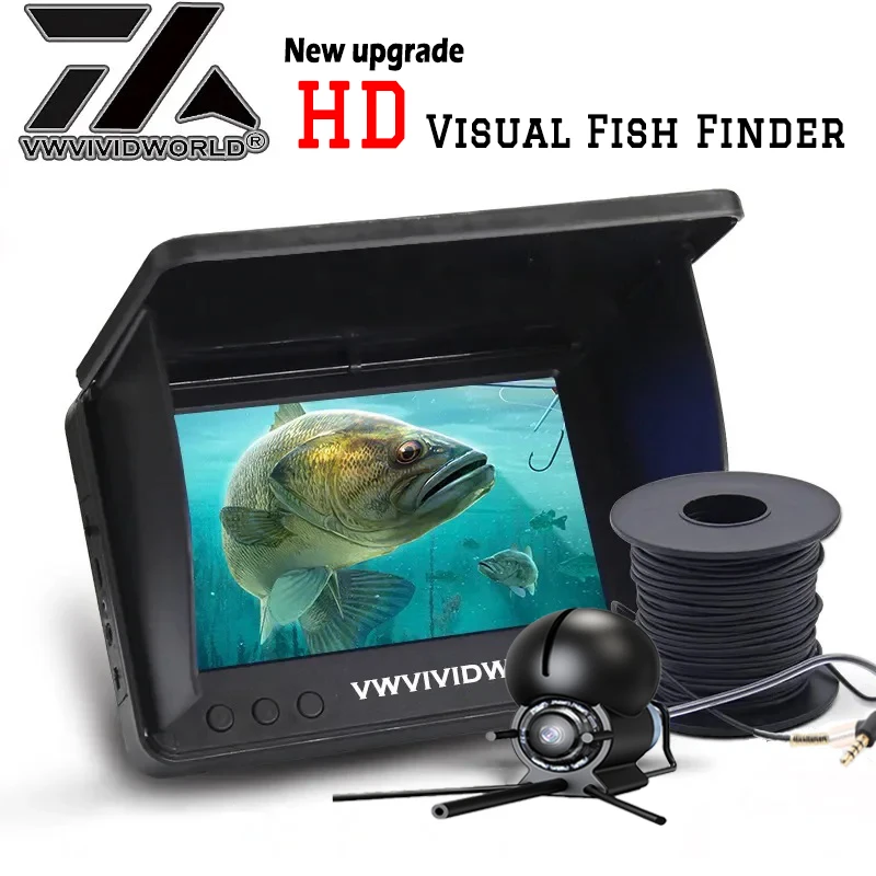 VWVIVIDWORLD,Night Vision Fish Finder,5.0/4.3 Inch LCD IPS Display,Waterproof Underwater,220° 1080P,Fishing Camera,9 Hours 