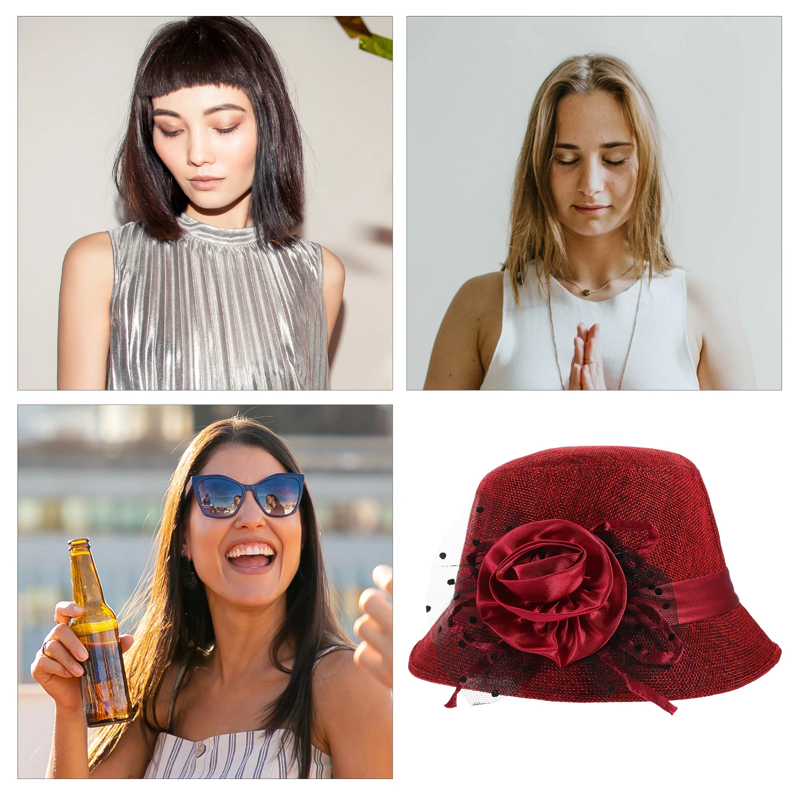 

Retro Lace Hat Elegant Beanie Cap Accessory Women Red Large Hat For Women Flower Bucket Vintage Tea Party Fashionable