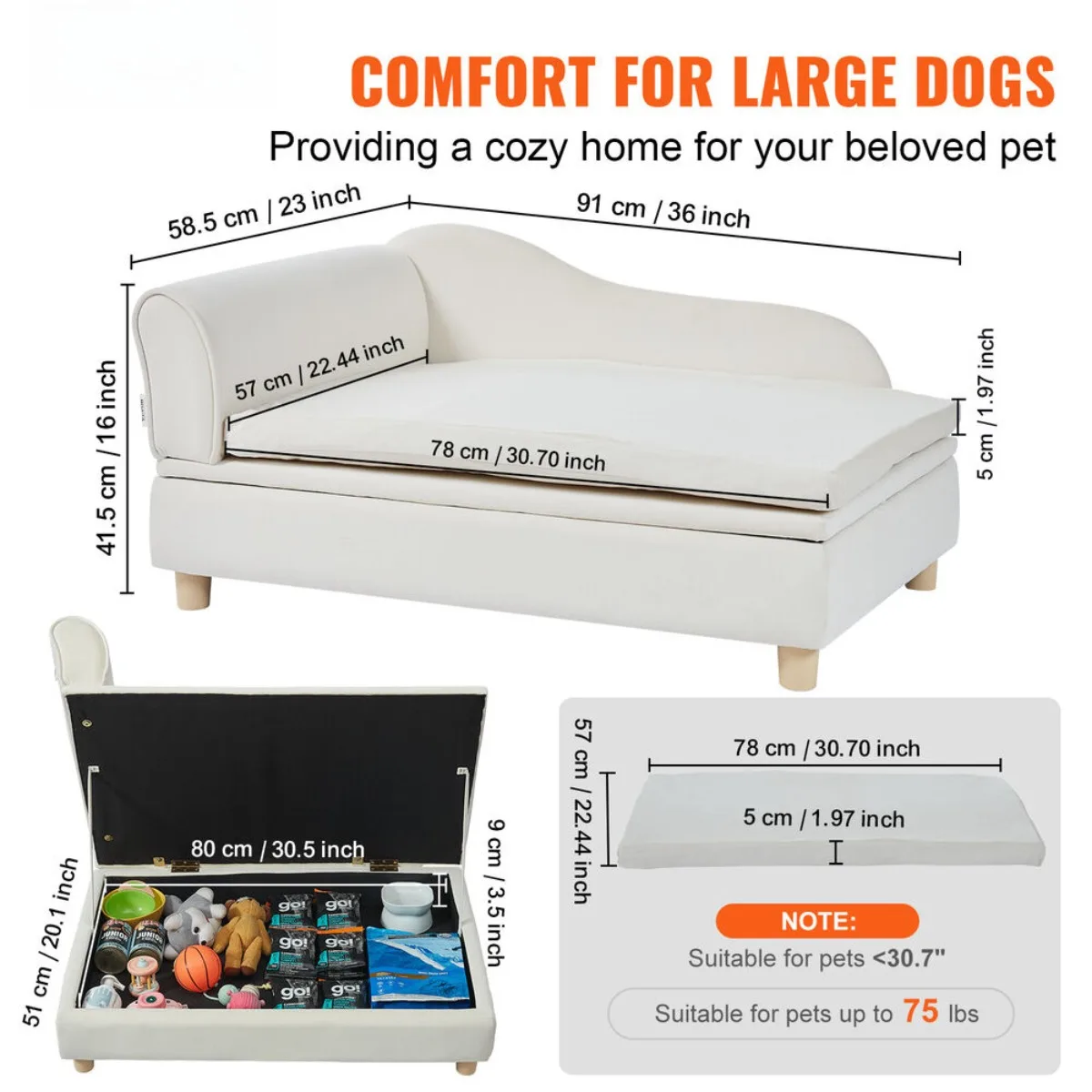 Pet Sofabed 110 lb Cat Dog Sofabed Large Dog Sofabed White